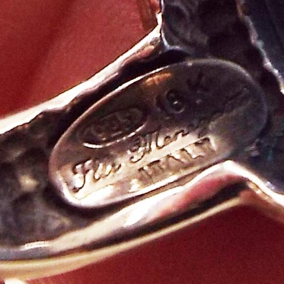 FLLI MENEGATTI 925 -18K VENETIAN BLUE GLASS INTAGLIO OF PUTTI & DOG SZ.7 RING 18 - Picture 5 of 6